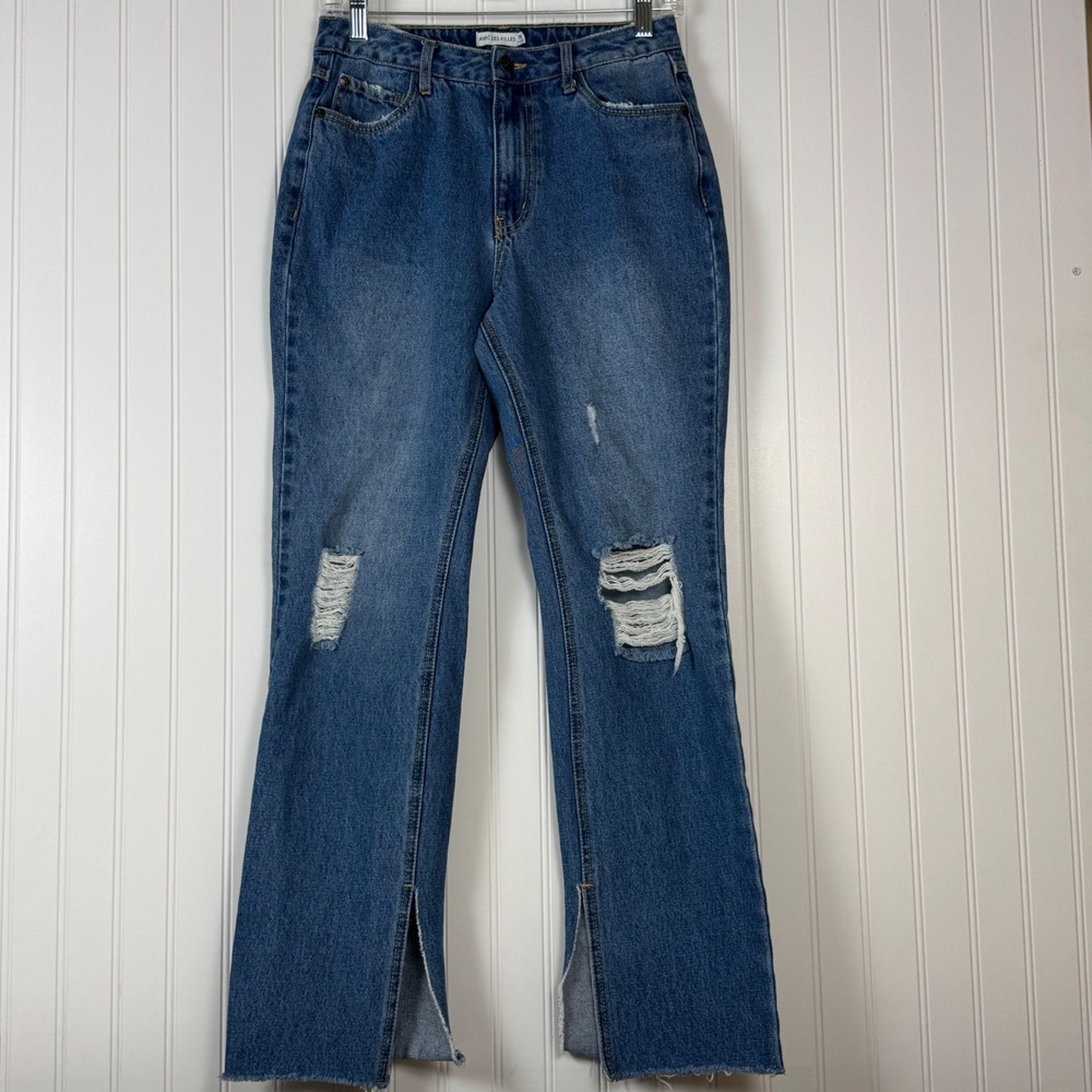 Avec Les Filles Jeans Women's Size 28‎ High Rise Distressed Slit Cuffs Blue